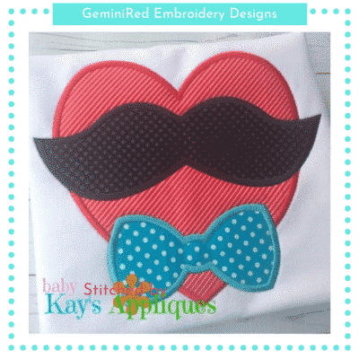 Mustache and Bow Tie Heart {Four Sizes}