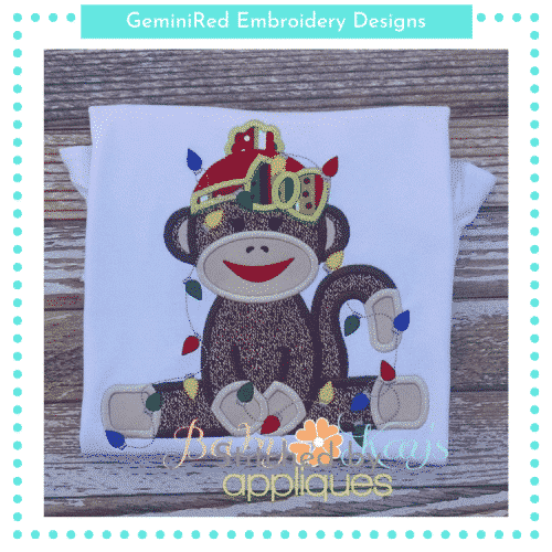 Sock Monkey Girl with Christmas Lights {Four Sizes}