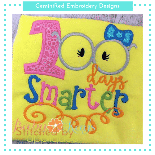 100 Days Smarter with Glasses and Bow {Four Sizes}