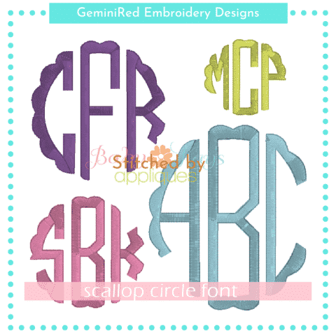 Scallop Circle Monogram Font {Four Sizes} - GeminiRed Embroidery Designs