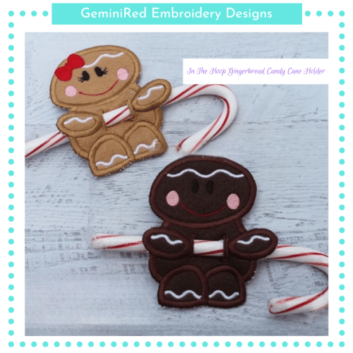 In The Hoop Gingerbread Candy Cane Holders {4x4}