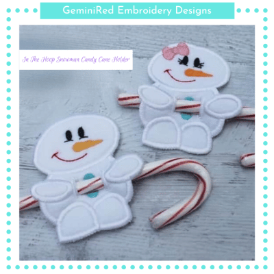 In The Hoop Snowman Candy Cane Holders {4x4}