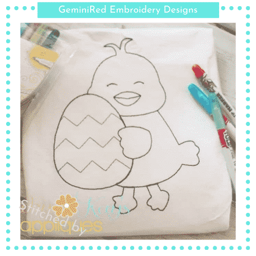 Color Me Chick Holding Egg Sketch {Four Sizes}