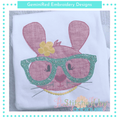 Bunny with Glasses Girl Appliqué {Four Sizes}