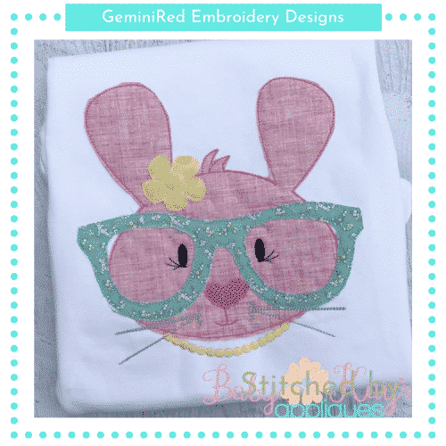 Bunny with Glasses Girl Appliqué {Four Sizes}