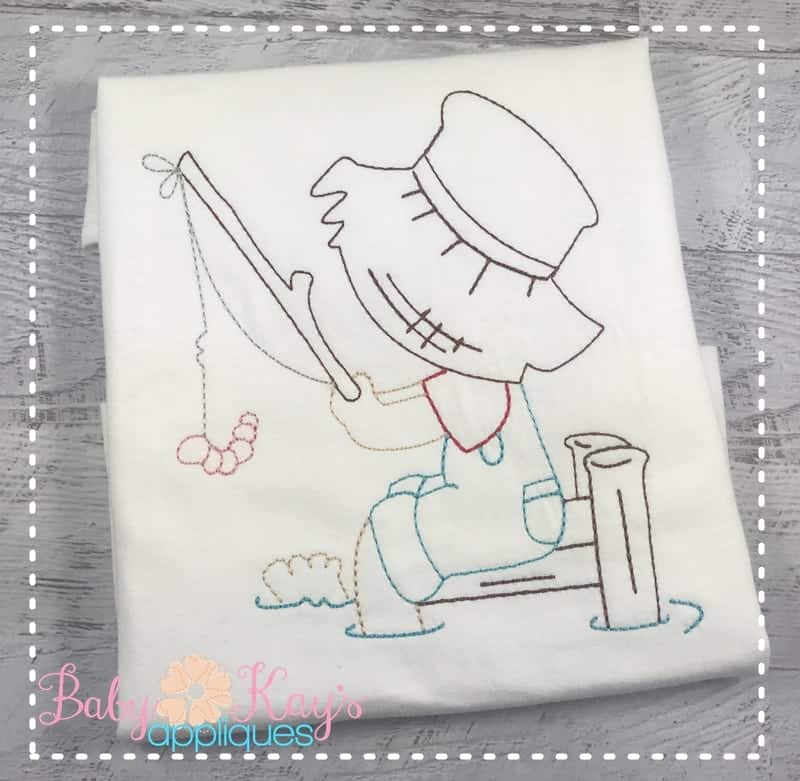 Little Boy Fishing on Pier Sketch {Four Sizes} - GeminiRed Embroidery  Designs