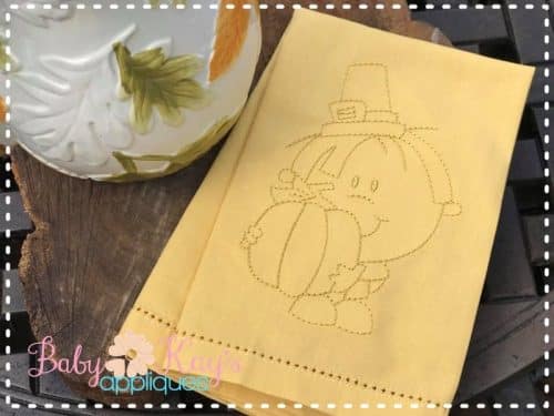 Pilgrim Boy with Pumpkin Sketch Design {Four Sizes}