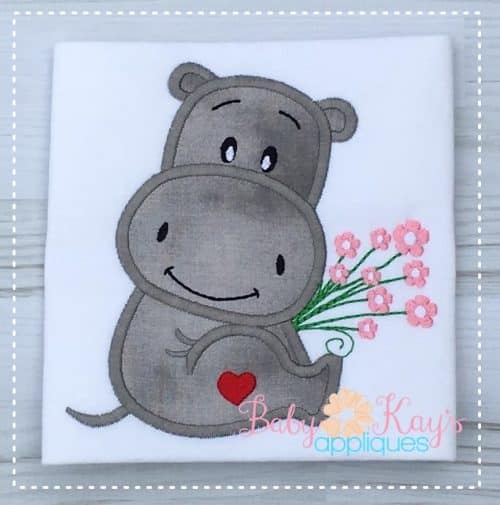 Sweet Hippo with Flowers {Four Sizes}