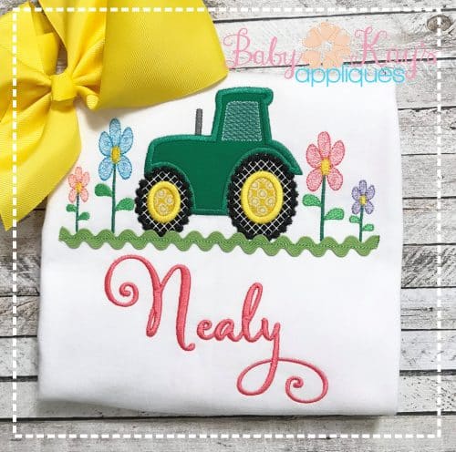 Girly Tractor with Sketch Flowers {Four Sizes}