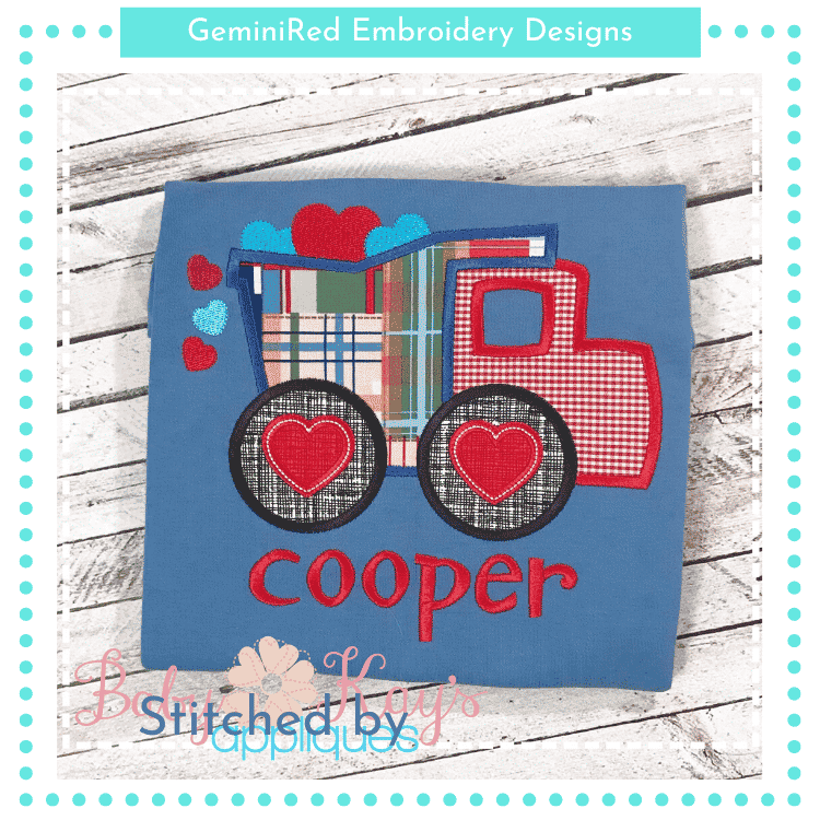 Valentine Truck Dumping Hearts {Four Sizes} - GeminiRed Embroidery Designs