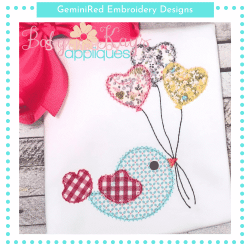 Bird Holding Heart Balloons {Four Sizes}