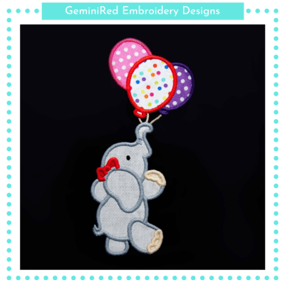 Elephant with Balloons Appliqué {Four Sizes}