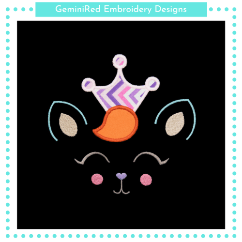 Kitty Face with Crown Appliqué {Four Sizes}