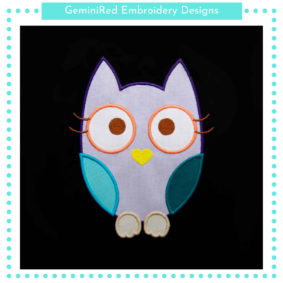 Owl with Eyelashes Appliqué {Four Sizes}