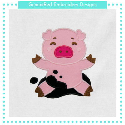 Pig Playing in the Mud Appliqué {Four Sizes}