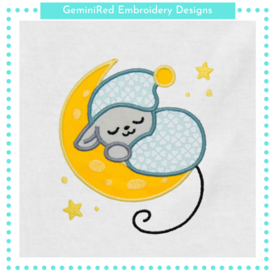 Sleeping Mouse on a Cheese Moon Appliqué {Four Sizes}