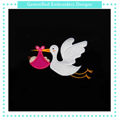 Stork It's a Girl Appliqué {Four Sizes}