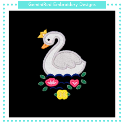 Swan with Flowers Appliqué {Four Sizes}
