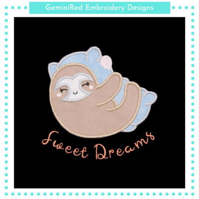 Sweet Dreams Sloth Appliqué {Four Sizes}