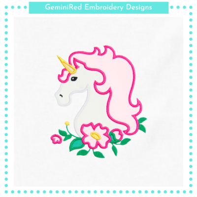 Unicorn with Flowers Appliqué {Four Sizes}