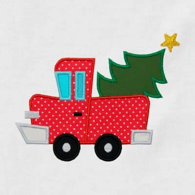 Truck Hauling Christmas Tree Appliqué {Four Sizes}