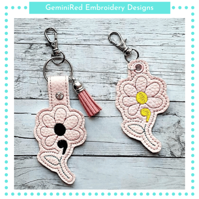 Flower Semicolon Key Fob {Eyelet & Snap}