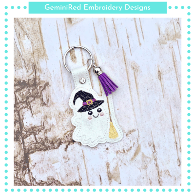 Ghost with Broom Key Fob {Eyelet & Snap}
