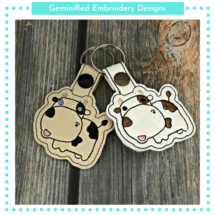 Silly Cow Key Fob {Eyelet & Snap} - GeminiRed Embroidery Designs