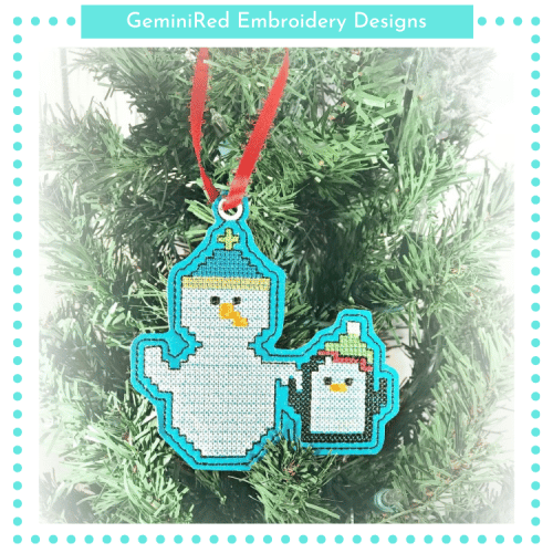 Snowman and Friend Ornament {4x4}